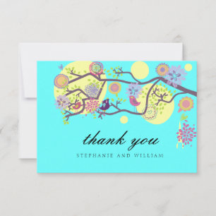 Turquoise Love Birds Wedding Thank You Card