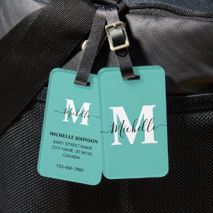 Turquoise Luggage Tag with Monogram