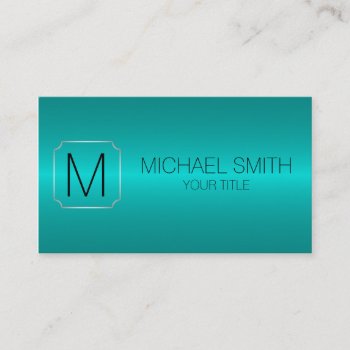 Turquoise Luxury Stainless Steel Metal Monogram Business Card by NhanNgo at Zazzle