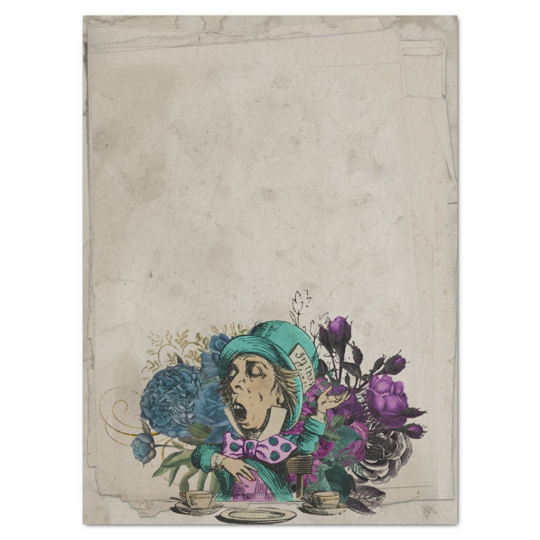 Turquoise Mad Hatter Alice in Wonderland Decoupage Tissue Paper Zazzle