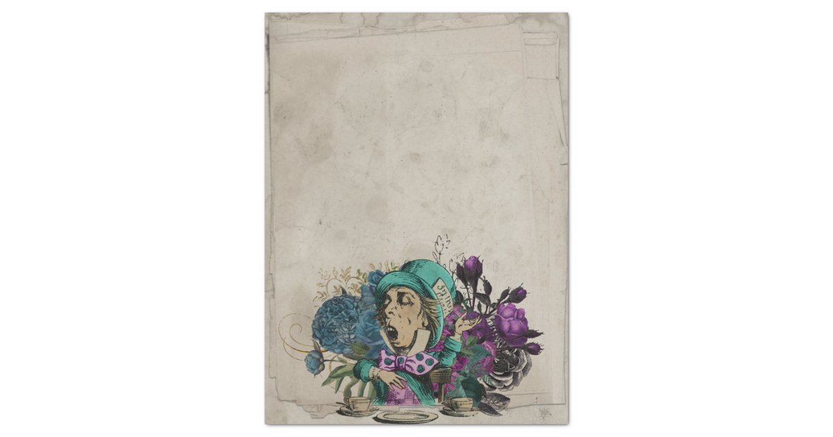 Turquoise Mad Hatter Alice in Wonderland Decoupage Tissue Paper Zazzle
