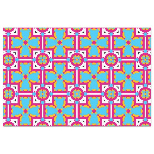 Turquoise  Magenta Cool Geometric Pattern Tissue Paper
