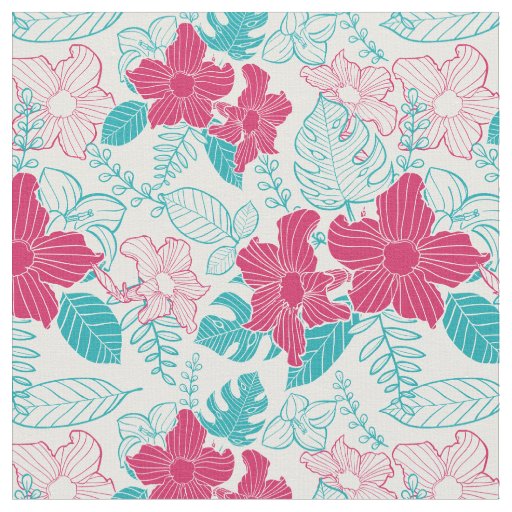 Turquoise & Magenta Floral Pattern Fabric