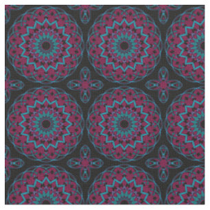 Turquoise-Magenta on Black Kaleidoheart Fabric