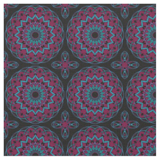 Turquoise-Magenta on Black Kaleidoheart Fabric