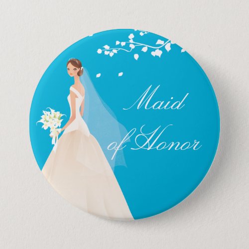 Turquoise Maid of Honor Bridal Party  Button