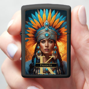 Turquoise Majesty: Sun Goddess Portrait Zippo Lighter