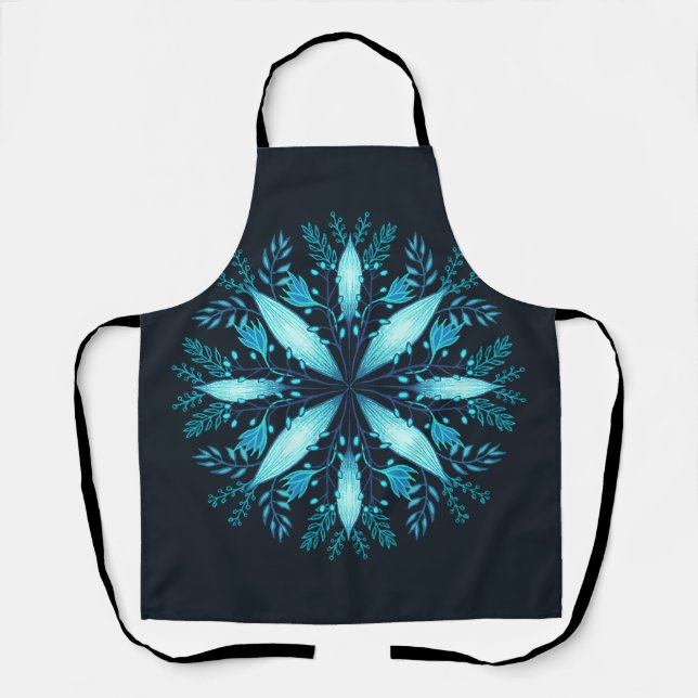Turquoise Mandala - Blue Winter Snowflake Flower Apron (Front)