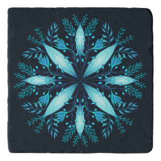 Turquoise Mandala - Blue Winter Snowflake Flower Trivet
