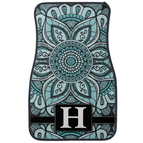 Turquoise Mandala Boho Chic Monogrammed Classic Car Floor Mat