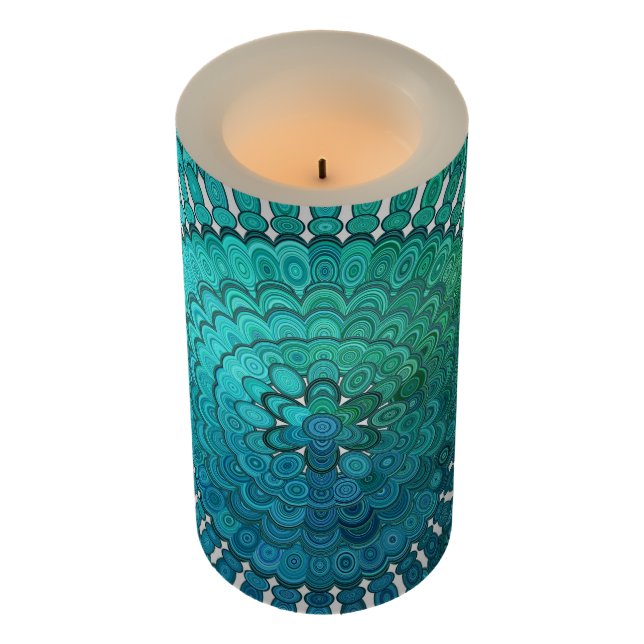 Turquoise Mandala Flameless Candle (Angled)