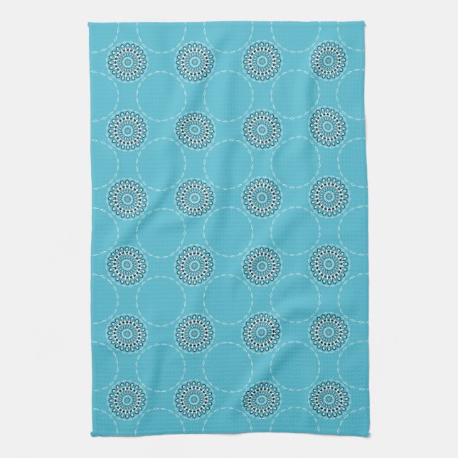 Turquoise Mandala Kaleidoscope Circles Kitchen Towel (Vertical)