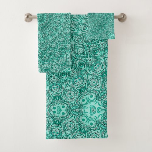 Turquoise Mandala Kaleidoscope Medallion Flower Bath Towel Set