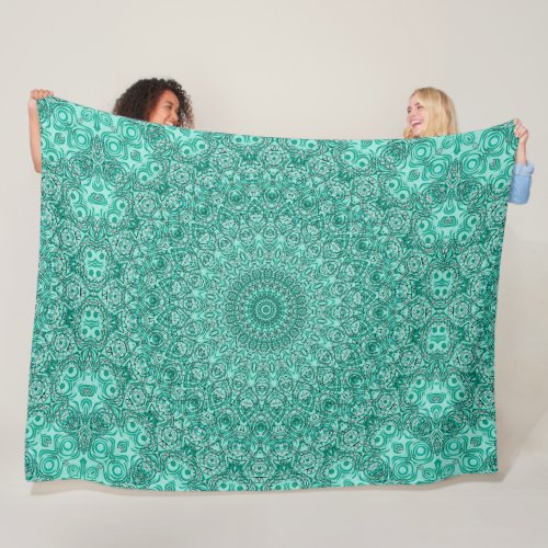 Turquoise Mandala Kaleidoscope Medallion Flower Fleece Blanket