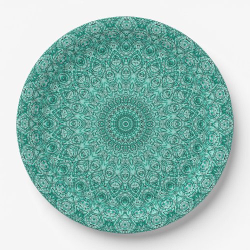 Turquoise Mandala Kaleidoscope Medallion Flower Paper Plates