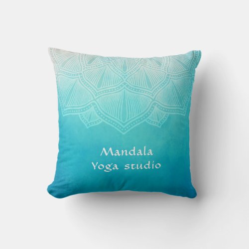 Turquoise mandala monogram throw pillow