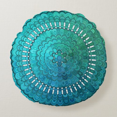 Turquoise Mandala Round Pillow