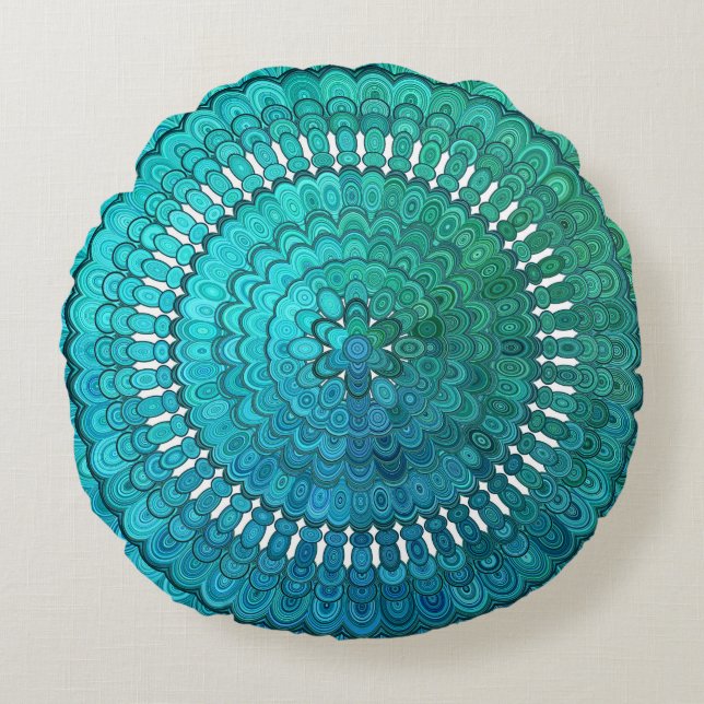 Turquoise Mandala Round Pillow (Front)