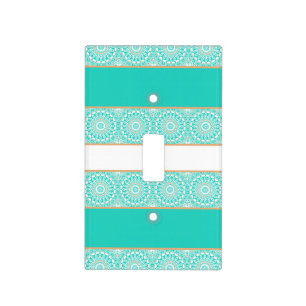 Turquoise Mandala Stripe Pattern Light Switch Cover