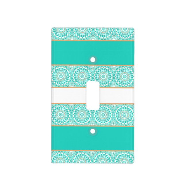 Turquoise Mandala Stripe Pattern Light Switch Cover (Front)