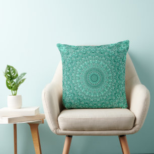 Turquoise Mandala with Intricate Symmetry Throw Pillow