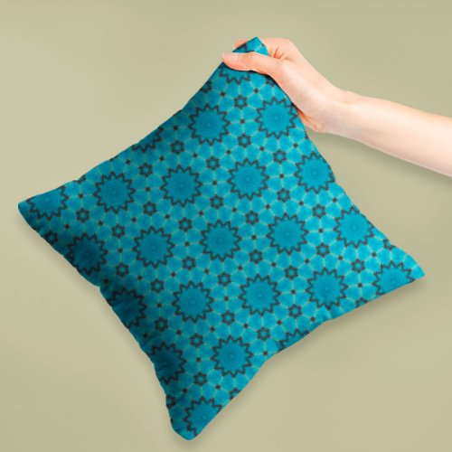 Turquoise Mandalas on an Azure Background Throw Pillow