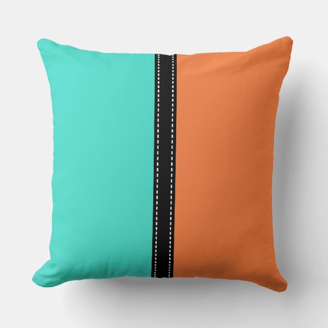 Turquoise & Mango Tango Solid Color Background Throw Pillow (Front)