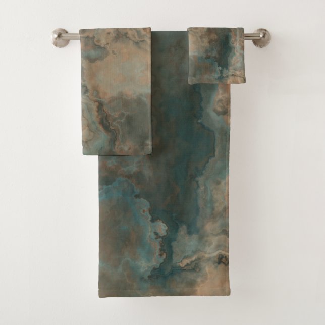 Turquoise Marble abstract Bath Towel Set (Insitu)