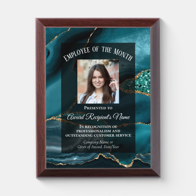 Turquoise Marble Agate Employee of the Month Photo Award Plaque (Vertical)