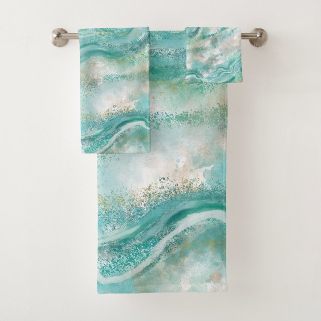 Turquoise Marble Bath Towels Set Gift (Insitu)