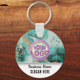 Turquoise Marble Branding Elegant Business Logo Keychain