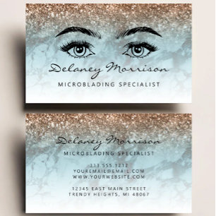 Turquoise Marble Bronze Glitter Eyes Microblading Business Card