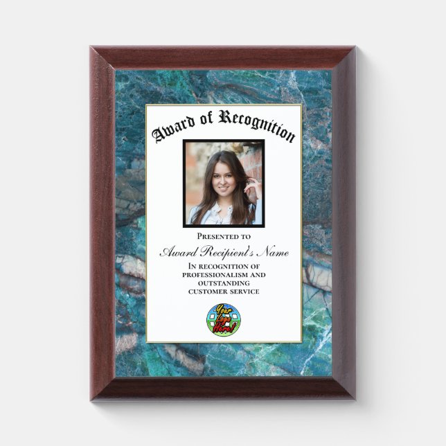 Turquoise Marble Custom Logo Photo Award (Vertical)