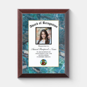 Turquoise Marble Custom Logo Photo Award Plaque