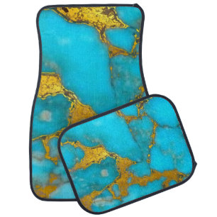 Turquoise Marble GOLD Glitter - ADD Initials Car Floor Mat