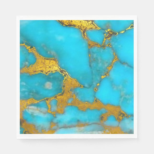 Turquoise Marble GOLD Glitter - ADD Initials Napkins (Front)