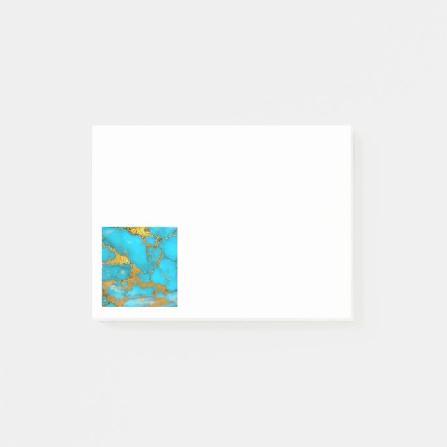 Turquoise Marble GOLD Glitter - ADD Initials Post-it Notes (Front)
