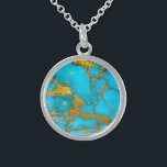 Turquoise Marble GOLD Glitter - ADD Initials Sterling Silver Necklace<br><div class="desc">1. Use the 'CUSTOMIZE' tab to 'ADD TEXT' - add a name or initials (monogram).
_______________________________________________________________________
2. If you require assistance customizing your item or would like to request custom design services,  contact designer LeahG via the tab below.</div>
