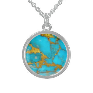 Turquoise Marble GOLD Glitter - ADD Initials Sterling Silver Necklace