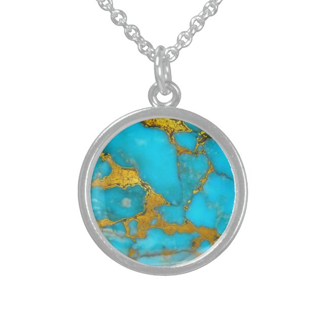 Turquoise Marble GOLD Glitter - ADD Initials Sterling Silver Necklace (Front)