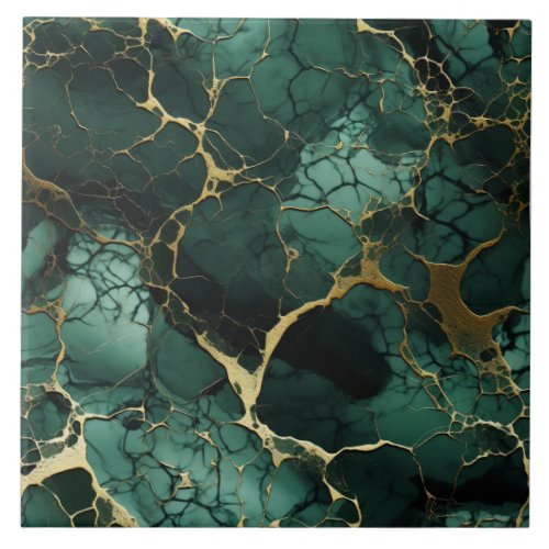 Turquoise Marble Gold Veins Seamless Elegance Ceramic Tile