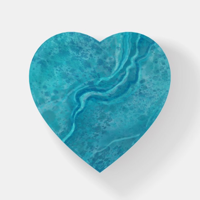 Turquoise Marble Heart Glass Paperweight Gift (Front)