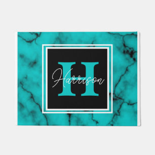 Turquoise Marble Monogram Name Doormat