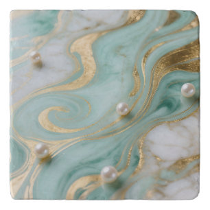 Turquoise Marble Pearl Gold Swirl Trivet