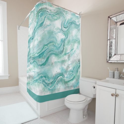 Turquoise Marble Shower Curtain