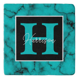 Turquoise Marble Sophisticated  monogram name   Trivet