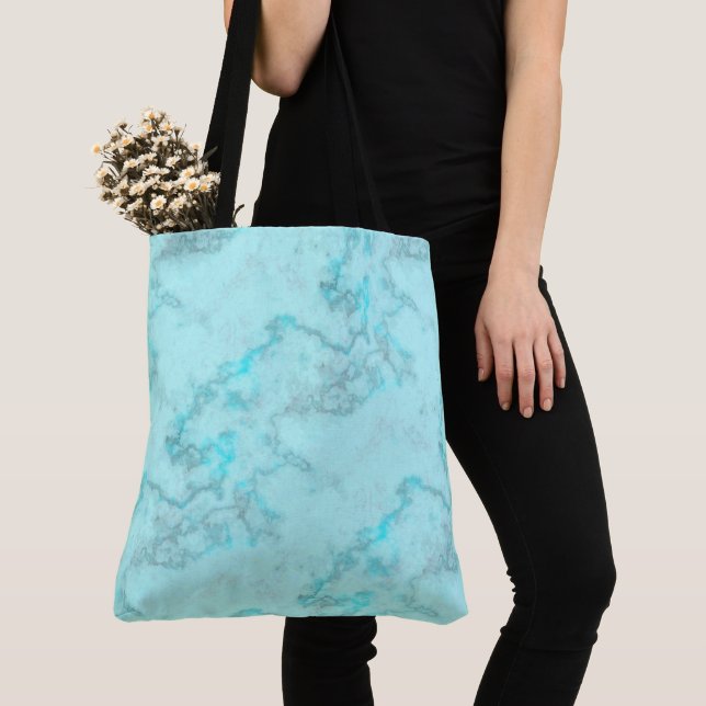 Turquoise Marble Tote Bag (Close Up)