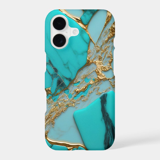 Turquoise Marble with Golden Veins iPhone Case (Back)