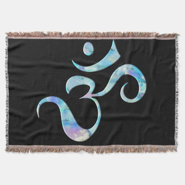 Turquoise Marbled Om Throw Blanket (Front)