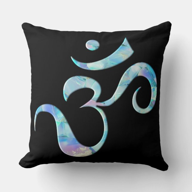 Turquoise Marbled Om Throw Pillow (Front)